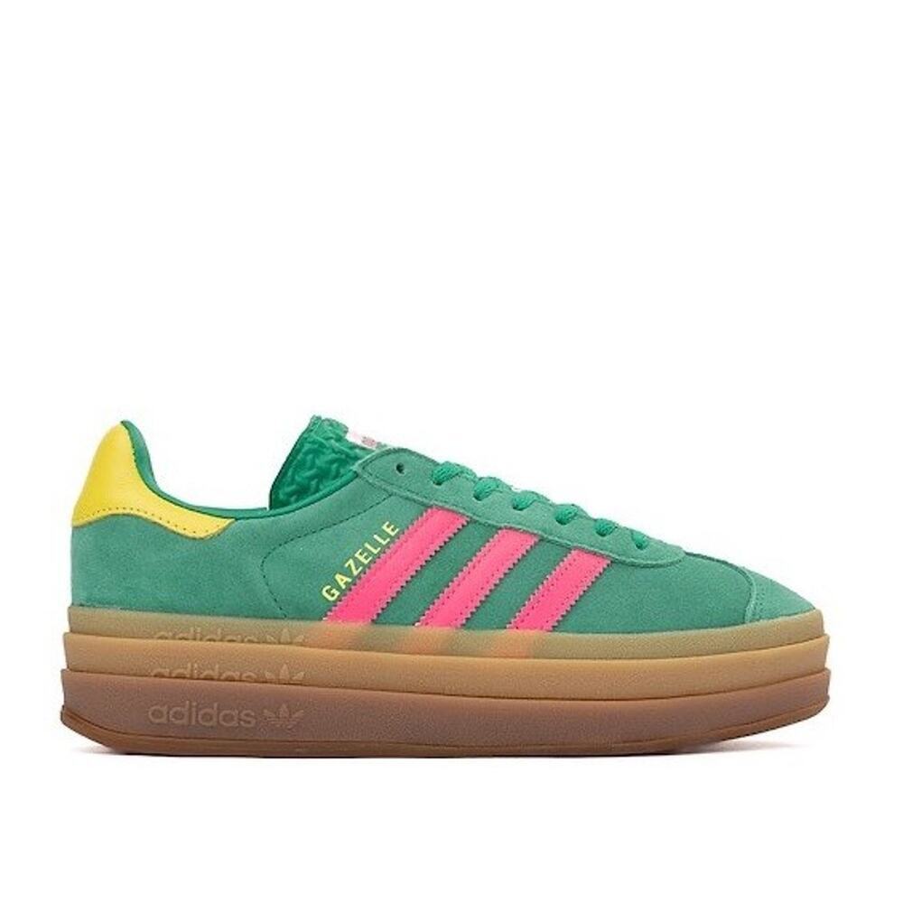 Adidas Women's Gazelle Bold Shoes in Court Green/Lucid Pink/Pure Sulfur,Size 7.5